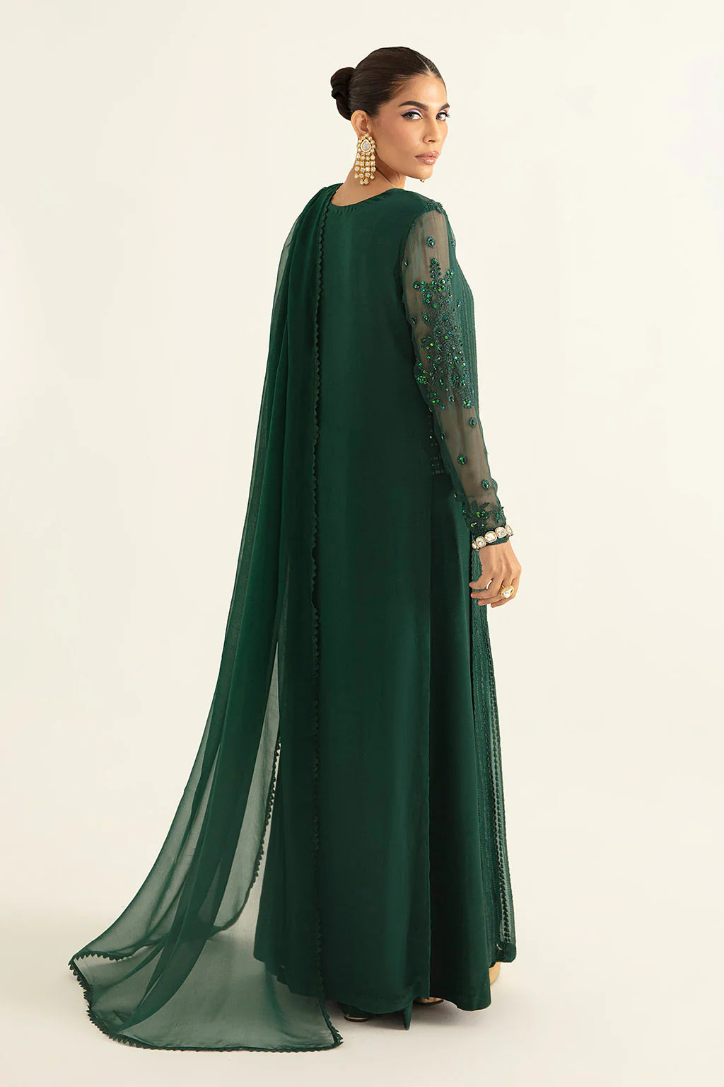 3 Piece Teal Fully Sequins Long Shirt Paired With Matching Raw Silk Palazzo Pants & Duptta