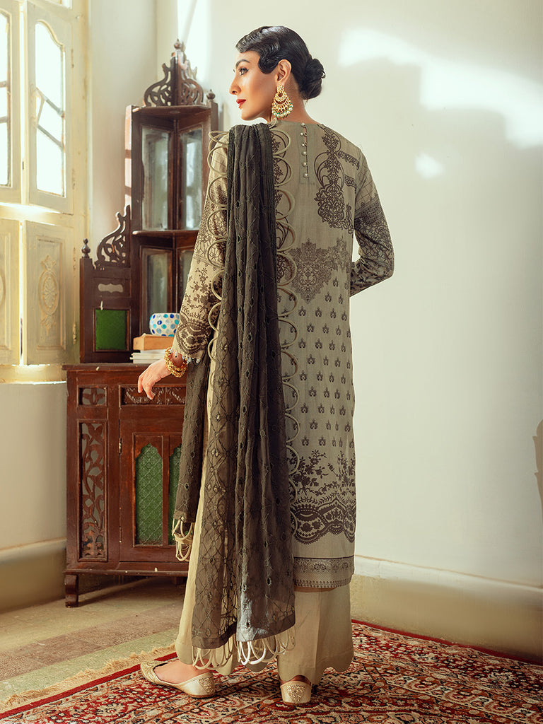 3 Piece Embroidered Cotton Unstitched Dress With Chiffon Dupatta